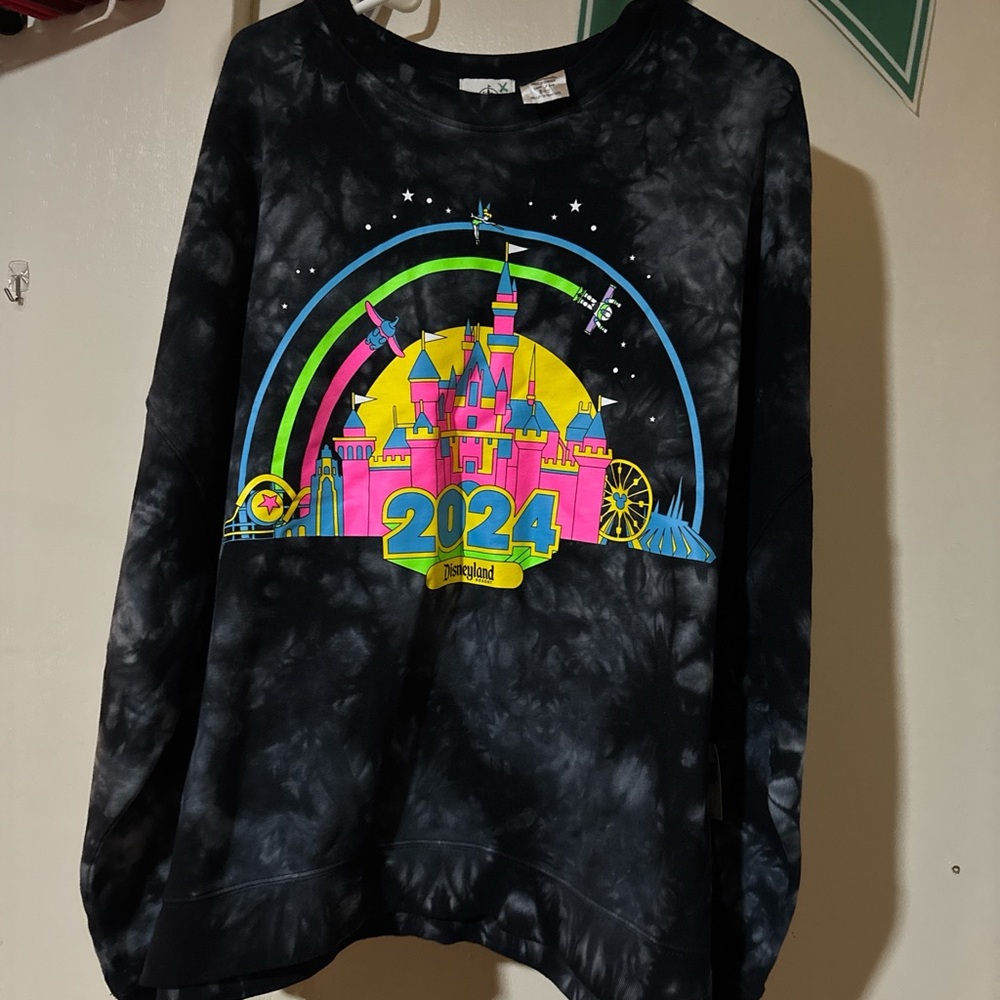 Disney Black Tie-Dye Sweater with Neon Castle Design